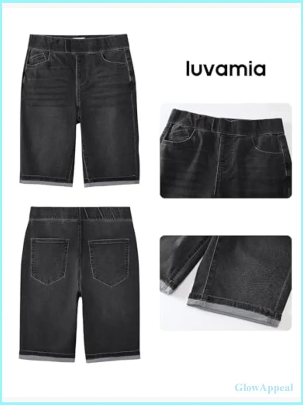 High Waisted Pull On Bermuda Jean Shorts Stretchy Denim Long Shorts